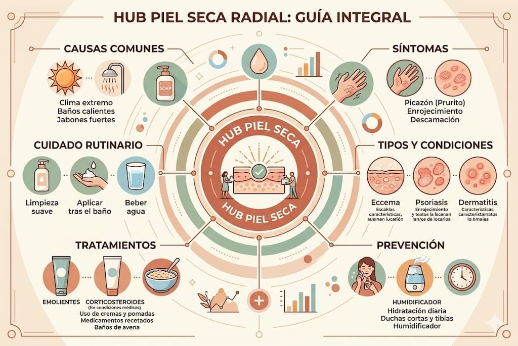 Mapa radial de la piel seca: causas, sintomas, ingredientes clave y tratamientos disponibles en Mexico