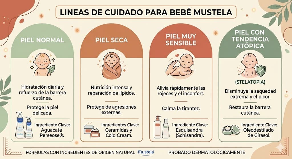 Lineas Mustela para bebe: Stelatopia para atopia, Hydra Bebe para hidratacion general, con ingredientes y precios