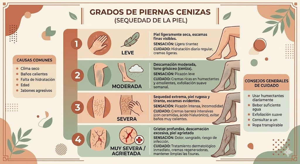 Grados de resequedad en piernas: desde cenizo leve hasta piel partida con productos recomendados para cada nivel