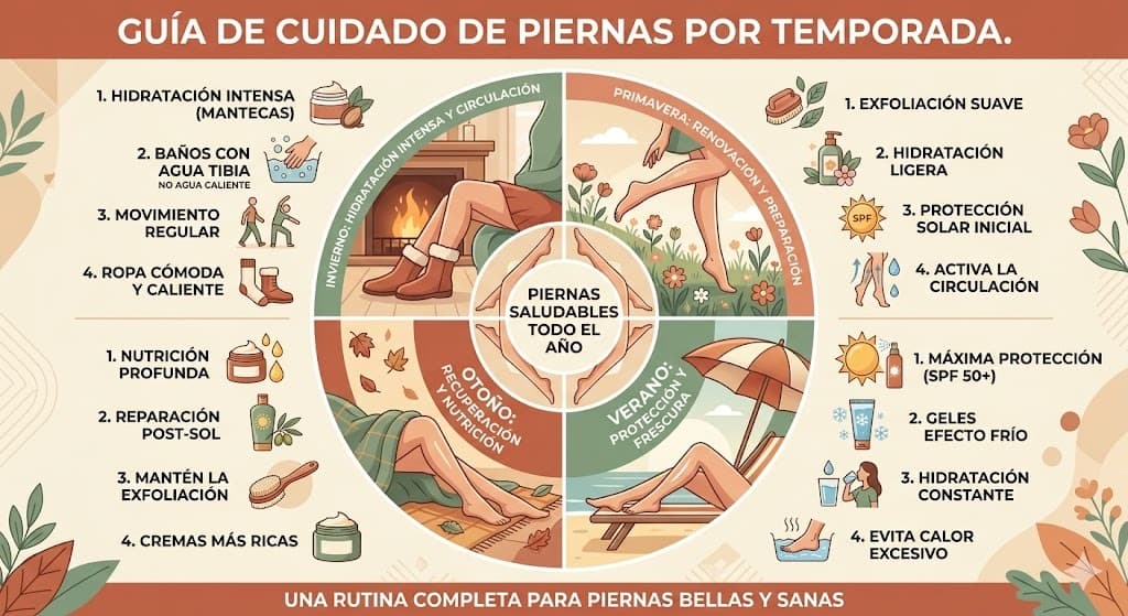 Calendario estacional para el cuidado de piernas con piel seca en Mexico por temporada