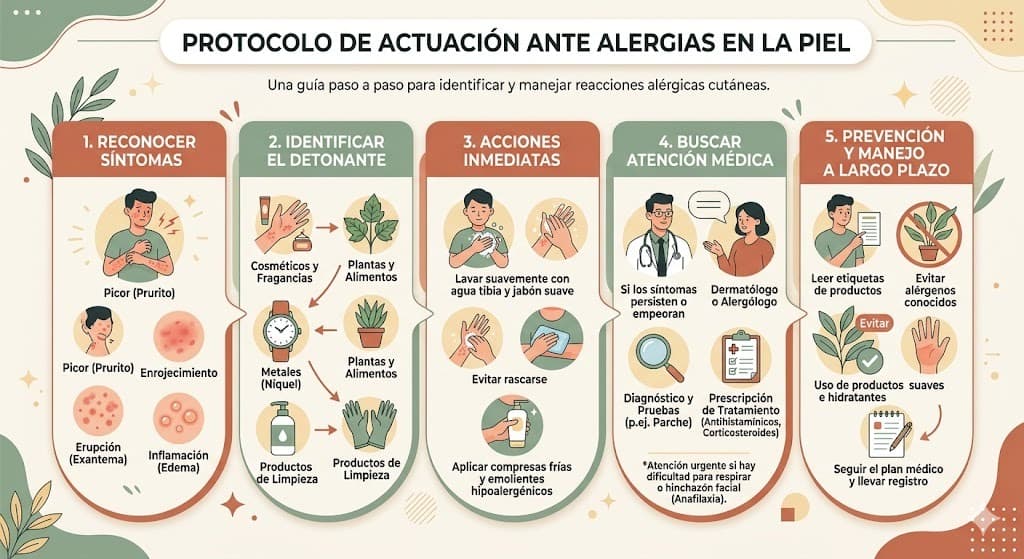 Protocolo de tratamiento para alergia en la piel segun severidad: comezon leve, moderada y severa con productos recomendados