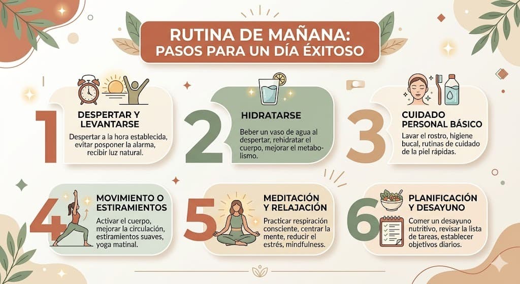 Rutina de manana para piel seca paso a paso: limpiar, serum, crema y proteger con SPF