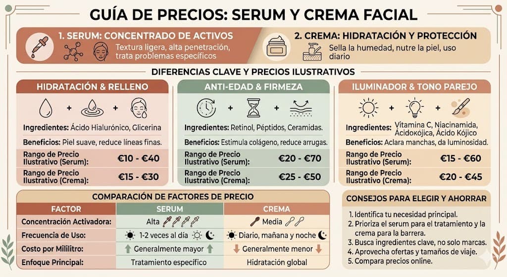 Comparativa de precios de serums y cremas hidratantes en Mexico: costo por ml y valor por dinero