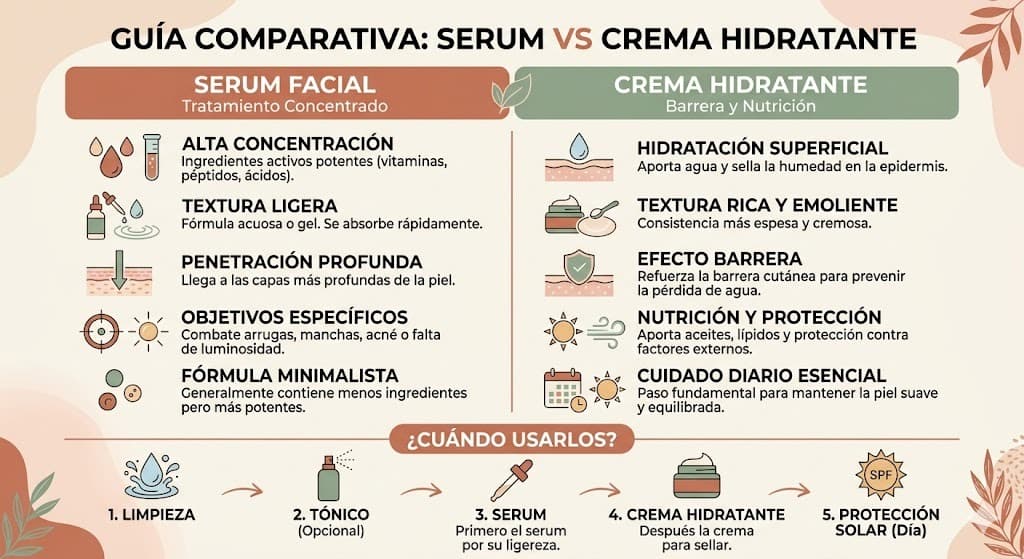 Comparativa: serum hidratante vs crema hidratante para piel seca y como se complementan