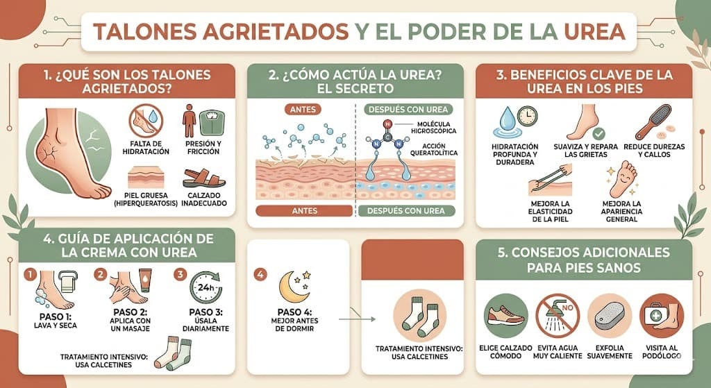 Accion de la urea en talones agrietados: concentraciones recomendadas y resultados esperados