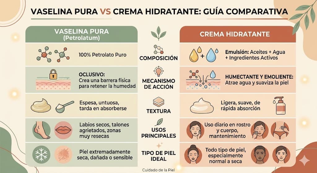 Diferencia entre vaselina pura y cremas Vaseline: composicion, uso y eficacia para piel seca