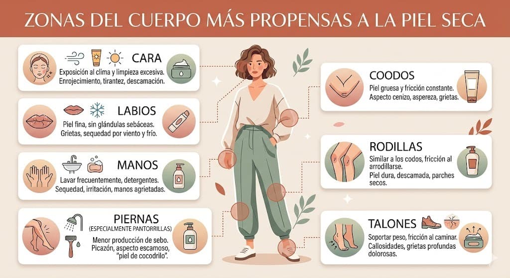 Zonas del cuerpo mas propensas a resequedad e ingredientes clave para cada una